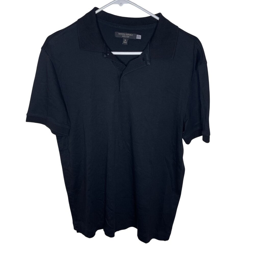 Banana Republic Black Polo Shirt  Size M Cotton Basic Casual Polo Mens  Lux Top